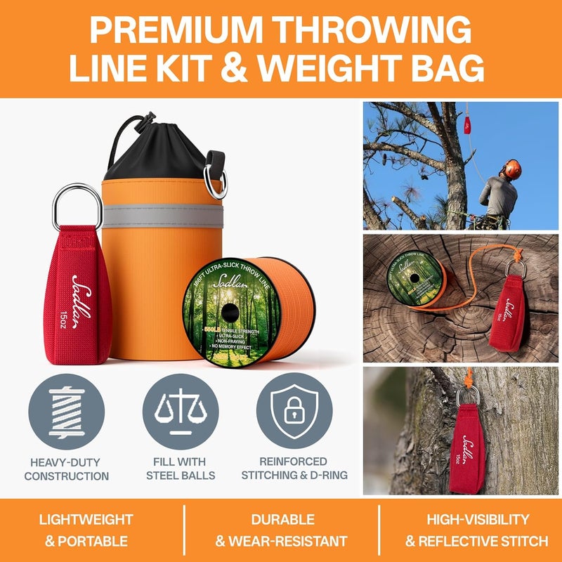 Sodlar Arborist Throw Line Kit - Ultra Slick 166ft Polyester Rope with 11Oz Weight Throw Bag Low High Limb Throwing Adults Forestry Tree Trimming Cutting Gear - Image 3